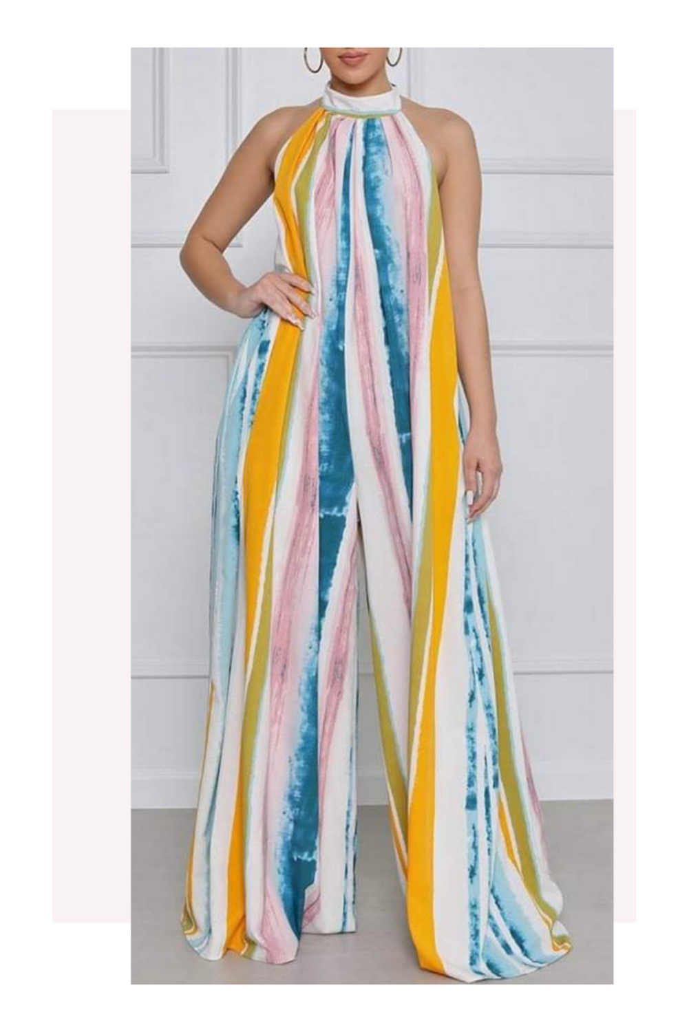 Stripe Print Wide-leg Jumpsuit