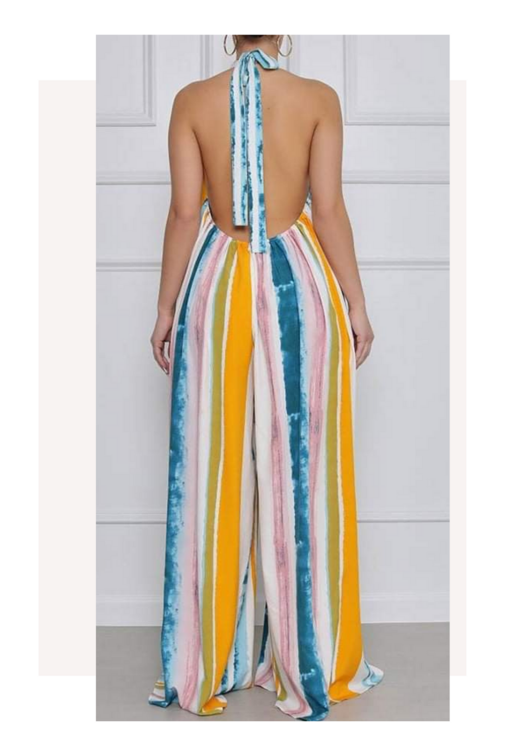 Stripe Print Wide-leg Jumpsuit