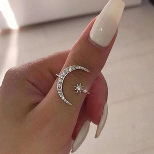 Metallic Moon Star Open Ring Set