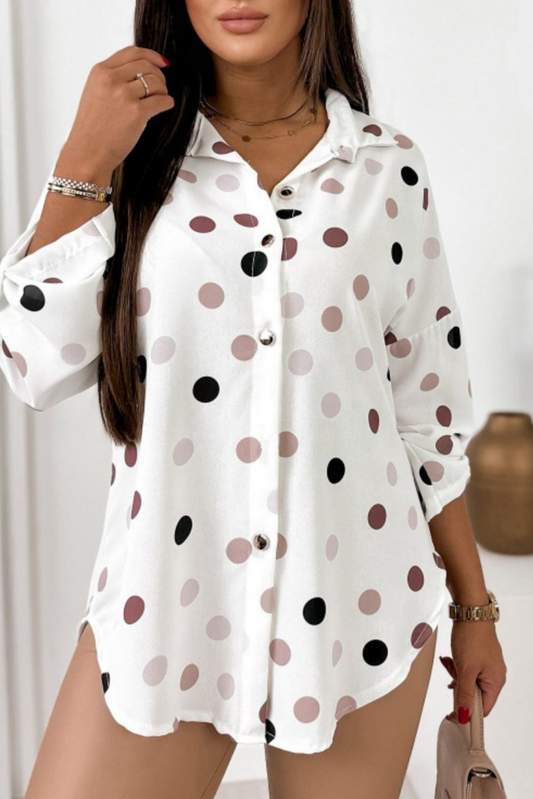 Printed Collared Neck Roll-Tab Sleeve Shirt