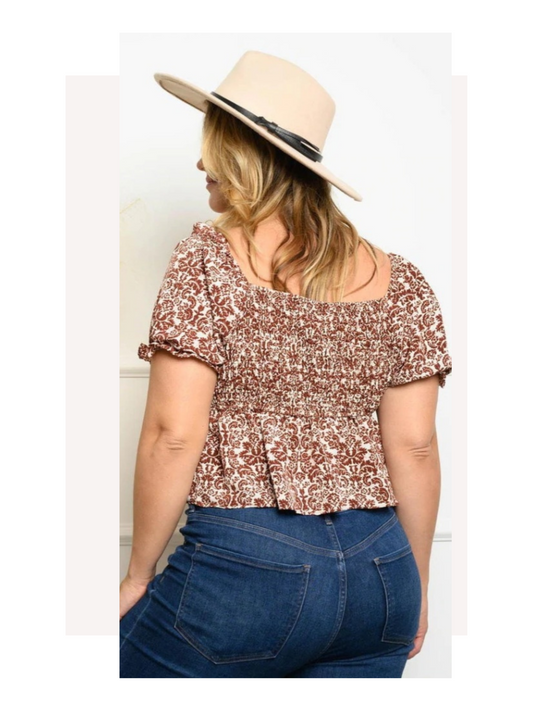 Plus Size Floral Front Tie Ruffle Top