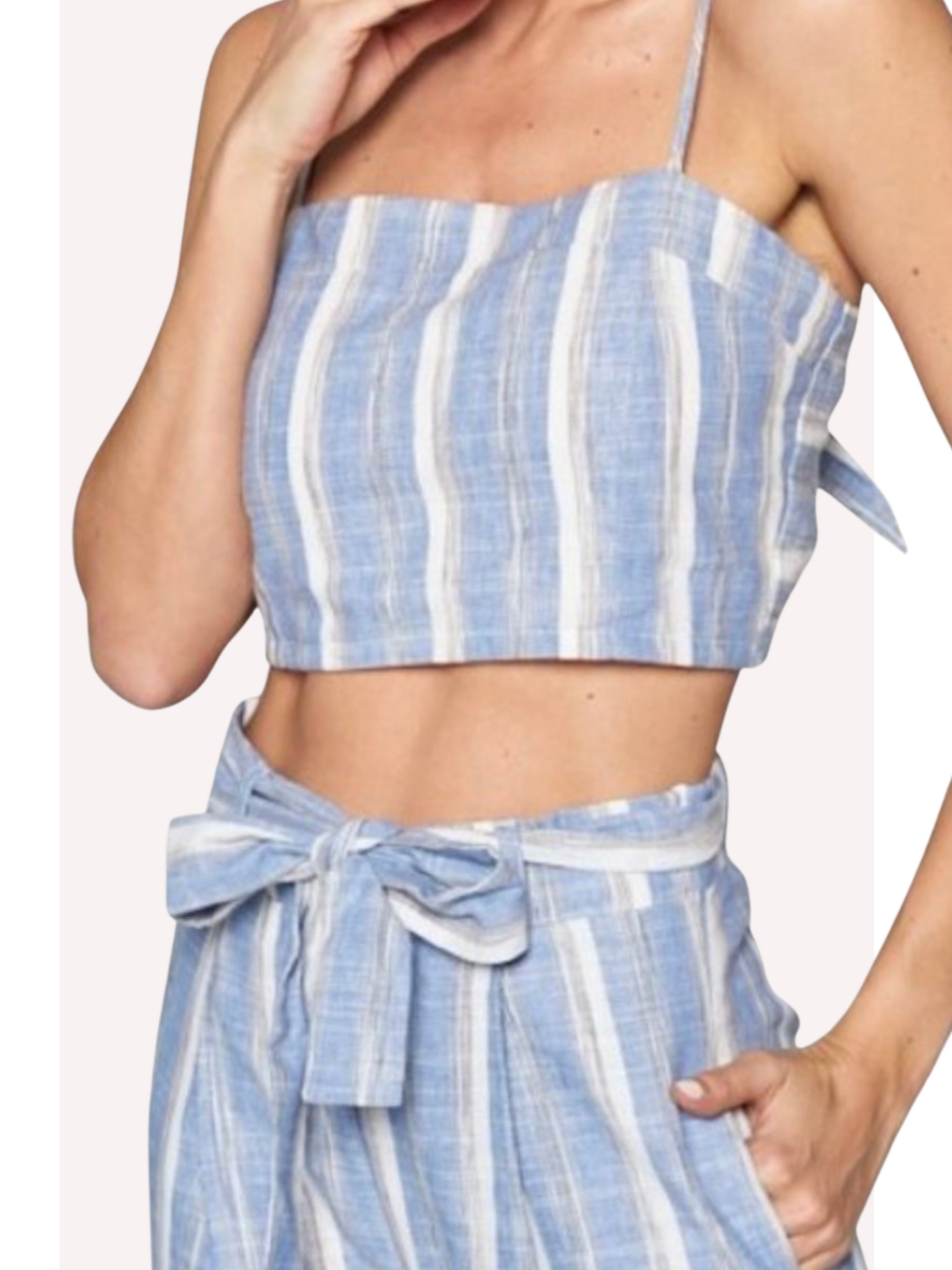 Crop Linen Strappy Tank Top