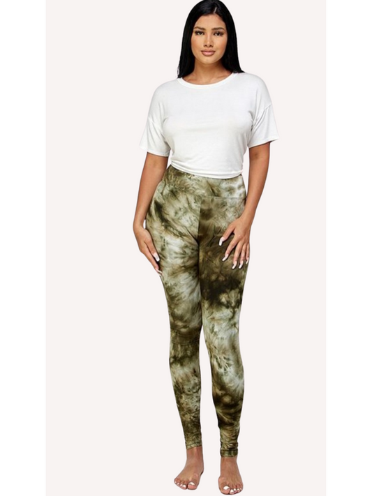 Women's Tie-dye Brushed Leggings With High Waist Band