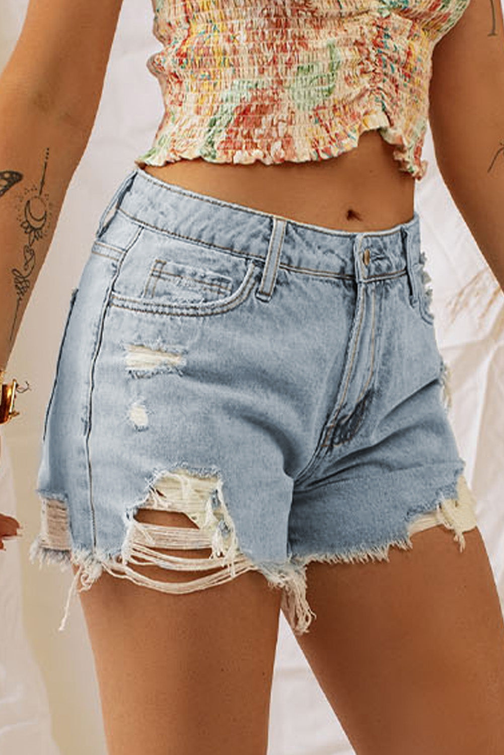 Lucky Me Distressed Denim Shorts