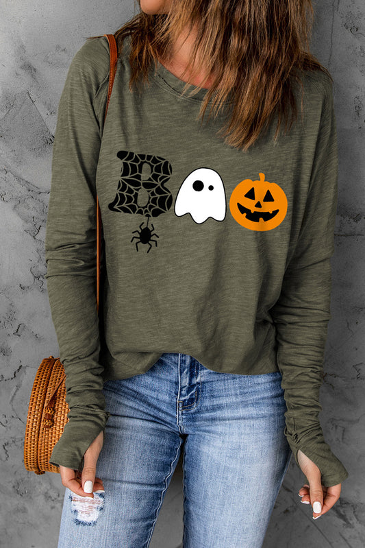 Halloween Boo Graphic Long Sleeve T-Shirt