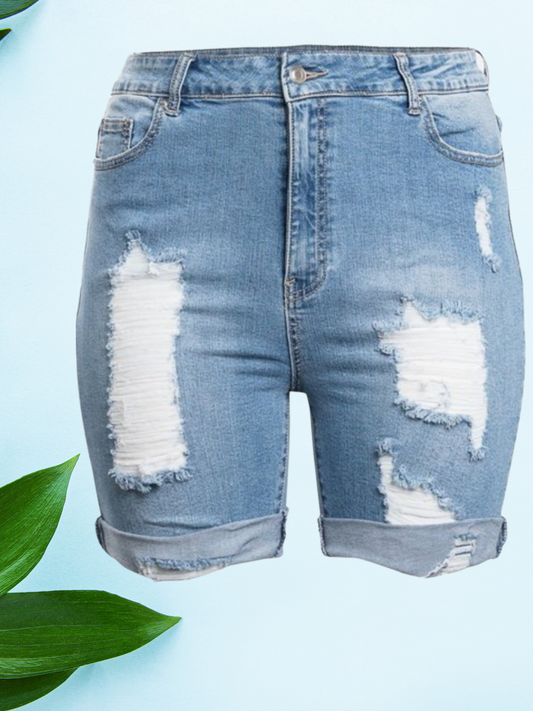 Plus Size Distressed Denim Shorts