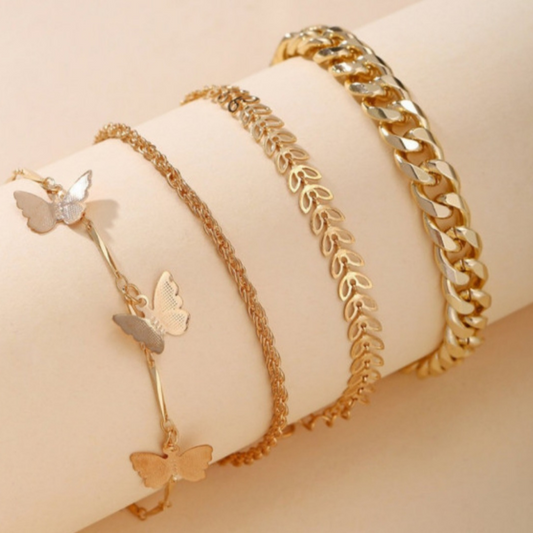 4-Piece Gold Street Butterfly Decor Bracelet Set
