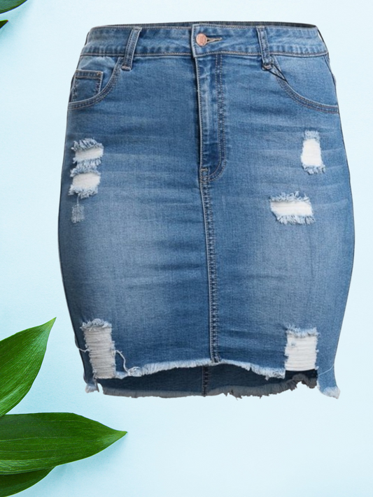 Plus Size Distressed Denim Mini Skirt