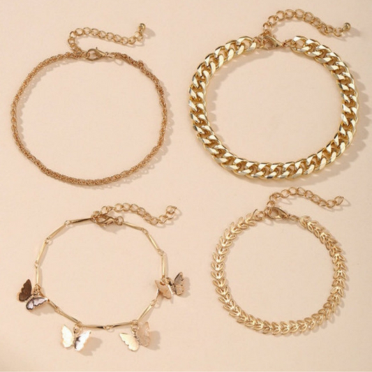 4-Piece Gold Street Butterfly Decor Bracelet Set