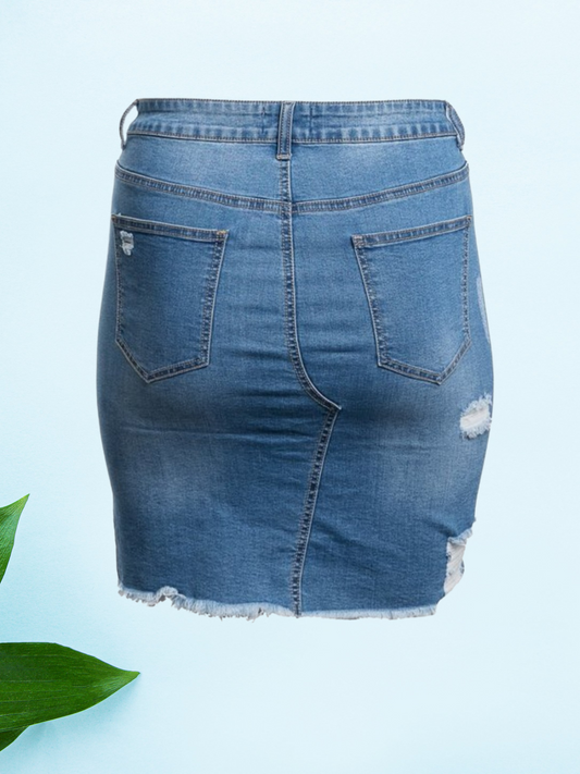 Plus Size Distressed Denim Mini Skirt