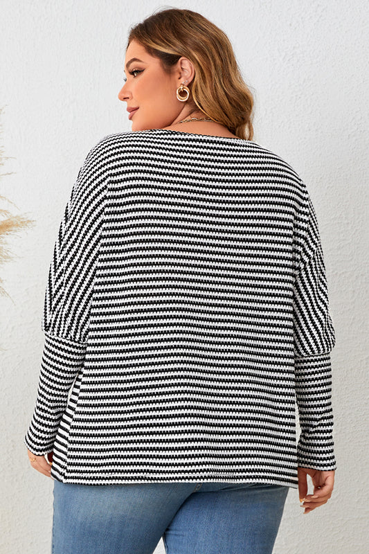 Curvy Size Striped Long Sleeve Top
