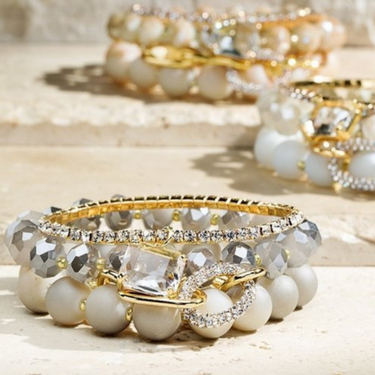 Pave Rhinestone Beaded Bracelet Set