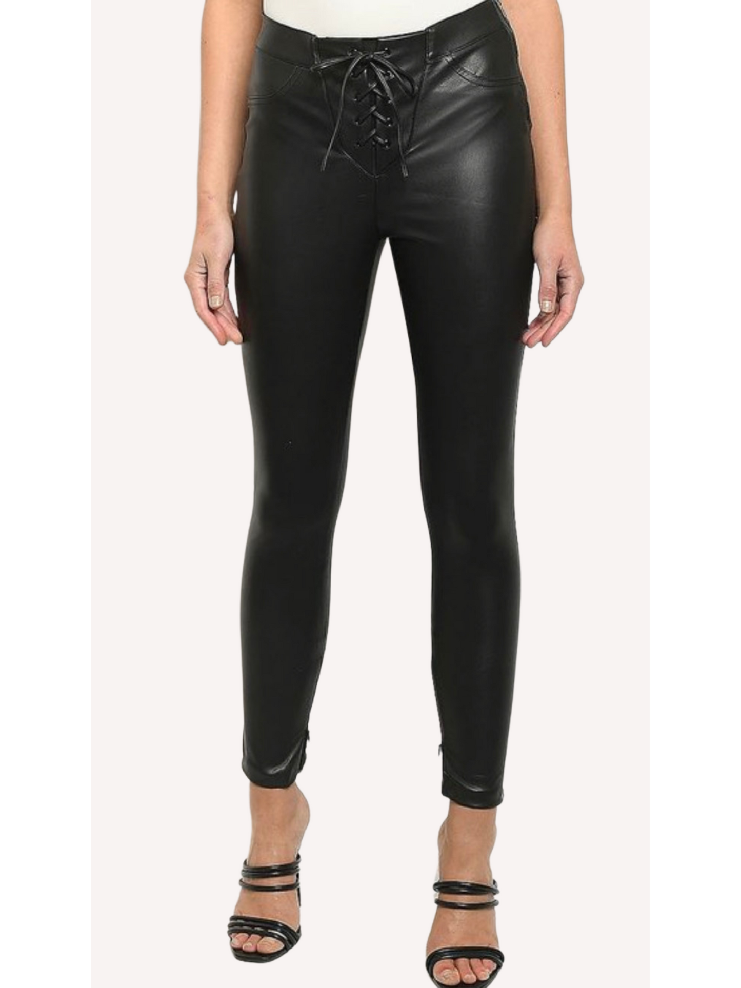 Faux Leather Lace-up Pants