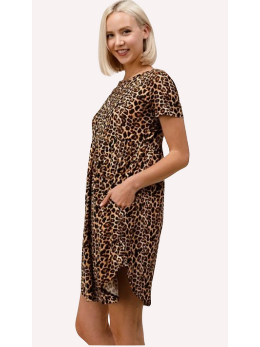 Plus Size Leopard Print & Flare Fit Dress