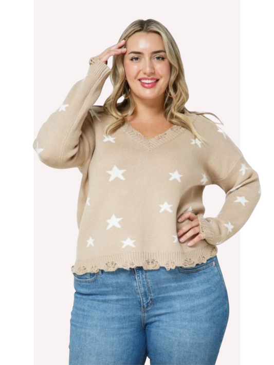 Plus Size Shooting Star V-Neck Sweater