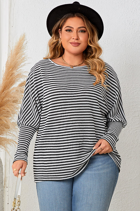 Curvy Size Striped Long Sleeve Top