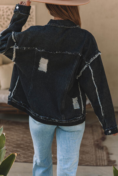 Raw Hem Distressed Denim Jacket